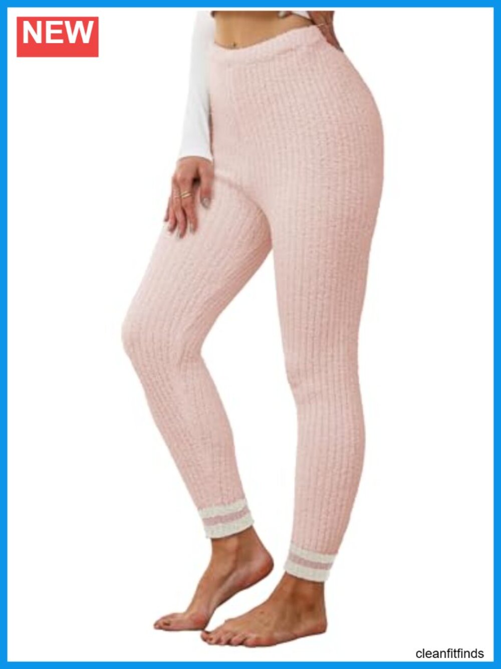 Ribbed Knit Fleece Leggings Thermal Tights Pants Winter Warm